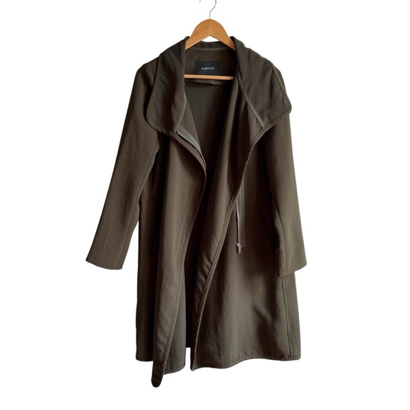 Aritzia Babaton Cormac Coat XS Olive Green Waterfall Drape Asymmetrical Zip - Picture 13 of 15
